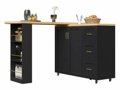 Mueble bar de cocina extensible con ruedas - 135-228 x 39 x 104 cm - con 2 puertas + 3 cajones - MDF + metal -^Merax Hot