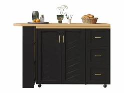 Mueble bar de cocina extensible con ruedas - 135-228 x 39 x 104 cm - con 2 puertas + 3 cajones - MDF + metal -^Merax Hot