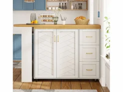 Merax Mueble Bar|Mueble bar de cocina extensible con ruedas - 135-228 x 39 x 104 cm - con 2 puertas + 3 cajones - MDF + metal -