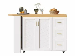 Merax Mueble Bar|Mueble bar de cocina extensible con ruedas - 135-228 x 39 x 104 cm - con 2 puertas + 3 cajones - MDF + metal -
