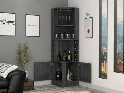 TuHome Mueble bar esquinero Syrah con soporte para copas , 180.59 cm X 46.73 cm X 46.73 cm , Marrón Gris