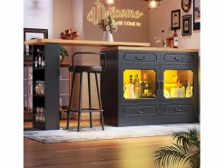 Merax Mueble bar extensible - 135/203 x 39 x 92,8 cm - mesa giratoria con LED + 4 cajones - MDF - Negro