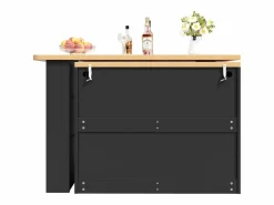 Merax Mueble bar extensible - 135/203 x 39 x 92,8 cm - mesa giratoria con LED + 4 cajones - MDF - Negro