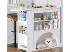 Merax Mueble bar extensible - 120 x 40 x 100 cm - con almacenaje + espacio para mascotas - MDF - Blanco