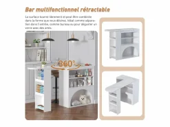 Merax Mueble bar extensible - 120 x 40 x 100 cm - con almacenaje + espacio para mascotas - MDF - Blanco