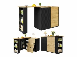 Mueble bar extensible - 138-204 x 39 x 104 cm - Mesa de comedor giratoria 360° - con 1 puerta + 3 cajones - MDF -^Merax Clearance