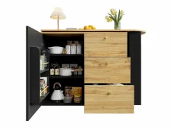 Mueble bar extensible - 138-204 x 39 x 104 cm - Mesa de comedor giratoria 360° - con 1 puerta + 3 cajones - MDF -^Merax Clearance