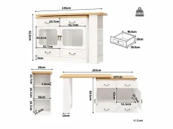 Merax Mueble bar extensible - 135/203 x 39 x 92,8 cm - mesa giratoria con LED + 4 cajones - MDF - Blanco Outlet