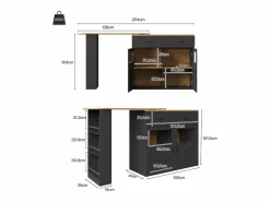 Merax Mueble bar extensible - 138-204 x 39 x 104 cm - Mesa de comedor giratoria 360° - con 2 puertas + 2 cajones - MDF - Negro