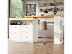 Merax Mueble Bar|Mueble bar extensible con rotación de 360° - Longitud ajustable - con 6 cajones - MDF -