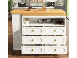 Merax Mueble Bar|Mueble bar extensible con rotación de 360° - Longitud ajustable - con 6 cajones - MDF -
