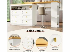 Merax Mueble Bar|Mueble bar extensible con rotación de 360° - Longitud ajustable - con 6 cajones - MDF -