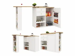 Mueble bar giratorio 360° - 204 x 39 x 104 cm - con 2 cajones + mueble con puertas - MDF -^Merax Online