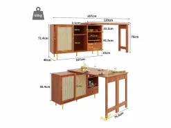 Mueble bar giratorio - 2 puertas, cajones y estantes de almacenaje - MDF y efecto ratán - Marrón^Merax Outlet