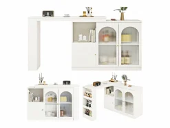 Mueble Bar Giratorio - 3 Puertas y Estantes de Almacenamiento - Madera MDF y Vidrio - Para Comedor o Sala -^Merax Best