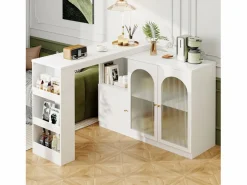 Mueble Bar Giratorio - 3 Puertas y Estantes de Almacenamiento - Madera MDF y Vidrio - Para Comedor o Sala -^Merax Best
