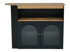 Merax Mueble Bar|Mueble bar giratorio - 2 puertas, 3 estantes de almacenamiento y nicho - Tapa efecto madera MDF - LED - Natural y