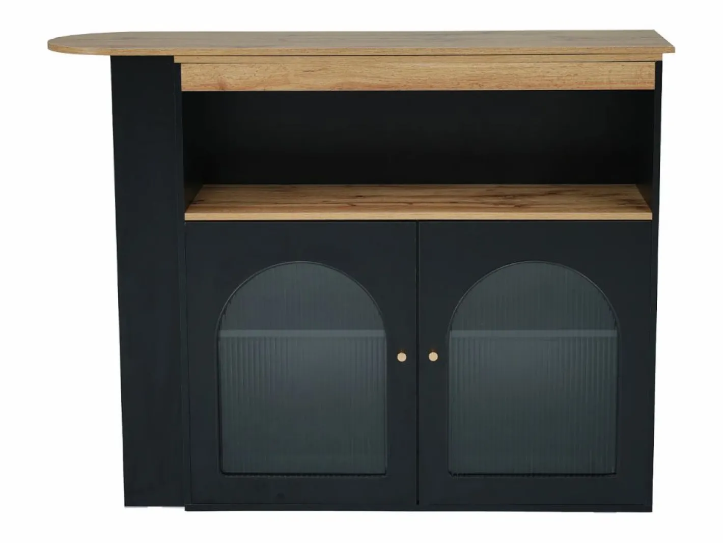 Merax Mueble Bar|Mueble bar giratorio - 2 puertas, 3 estantes de almacenamiento y nicho - Tapa efecto madera MDF - LED - Natural y