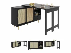 Merax Mueble bar giratorio - 2 puertas, cajones y estantes de almacenaje - MDF y efecto ratán - Negro Best