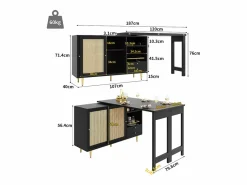 Merax Mueble bar giratorio - 2 puertas, cajones y estantes de almacenaje - MDF y efecto ratán - Negro Best