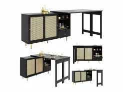 Merax Mueble bar giratorio - 2 puertas, cajones y estantes de almacenaje - MDF y efecto ratán - Negro Best
