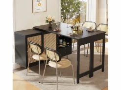 Merax Mueble bar giratorio - 2 puertas, cajones y estantes de almacenaje - MDF y efecto ratán - Negro Best