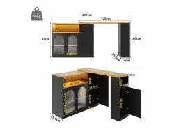 Mueble Bar Giratorio - 4 Puertas y Estantes de Almacenamiento - LEDs - Madera MDF - y Natural^Merax Hot