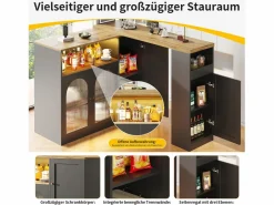 Mueble Bar Giratorio - 4 Puertas y Estantes de Almacenamiento - LEDs - Madera MDF - y Natural^Merax Hot