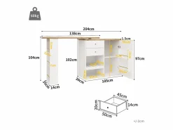 Mueble bar giratorio - 204 x 39 x 104 cm - con 2 cajones y 1 puerta - 5 espacios de almacenamiento abiertos - Blanco Sale