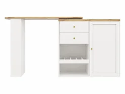 Mueble bar giratorio - 204 x 39 x 104 cm - con 2 cajones y 1 puerta - 5 espacios de almacenamiento abiertos - Blanco Sale