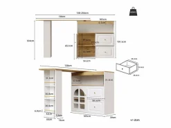 Mueble bar giratorio - Mesa de bar extensible con 2 cajones y 1 puerta de cristal - almacenamiento abierto -^ Hot