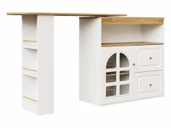 Mueble bar giratorio - Mesa de bar extensible con 2 cajones y 1 puerta de cristal - almacenamiento abierto -^ Hot