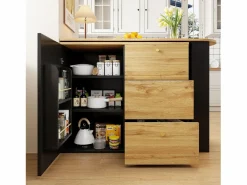 Mueble Bar|Mueble bar giratorio - Mesa de bar extensible con 3 cajones y 1 puerta - almacenamiento abierto -