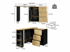 Mueble Bar|Mueble bar giratorio - Mesa de bar extensible con 3 cajones y 1 puerta - almacenamiento abierto -