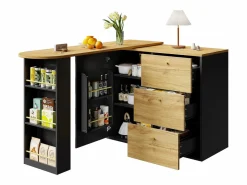 Mueble Bar|Mueble bar giratorio - Mesa de bar extensible con 3 cajones y 1 puerta - almacenamiento abierto -