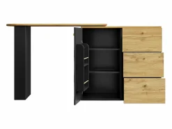 Mueble Bar|Mueble bar giratorio - Mesa de bar extensible con 3 cajones y 1 puerta - almacenamiento abierto -