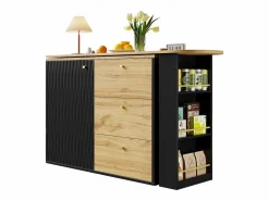 Mueble Bar|Mueble bar giratorio - Mesa de bar extensible con 3 cajones y 1 puerta - almacenamiento abierto -