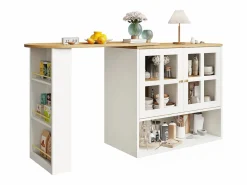 Mueble bar giratorio - Mesa de bar extensible con 2 puertas y 3 estantes ajustables - almacenamiento abierto - Blanco