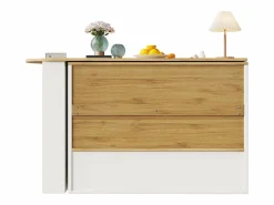 Mueble bar giratorio - Mesa de bar extensible con 2 puertas y 3 estantes ajustables - almacenamiento abierto - Blanco