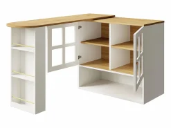 Mueble bar giratorio - Mesa de bar extensible con 2 puertas y 3 estantes ajustables - almacenamiento abierto - Blanco