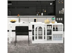 Mueble Bar|Mueble bar giratorio - Mesa de bar con 2 puertas de cristal y 2 compartimentos de almacenamiento abiertos - parte superior giratoria