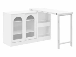Mueble Bar|Mueble bar giratorio - Mesa de bar con 2 puertas de cristal y 2 compartimentos de almacenamiento abiertos - parte superior giratoria