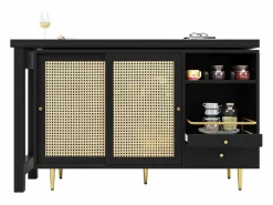 Mueble bar giratorio con 2 puertas correderas de ratán y cajón -^Hauss Spole Best
