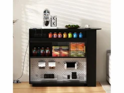 Hauss Spole Mueble Bar|Mueble bar giratorio con enchufes, iluminación LED y tablero perforado -