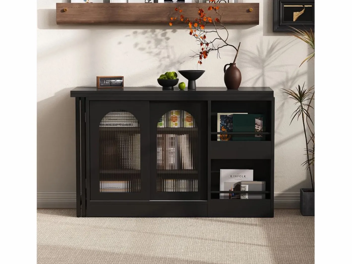 Hauss Spole Mueble bar giratorio con 2 puertas de cristal - Tapa reversible - Negro Online
