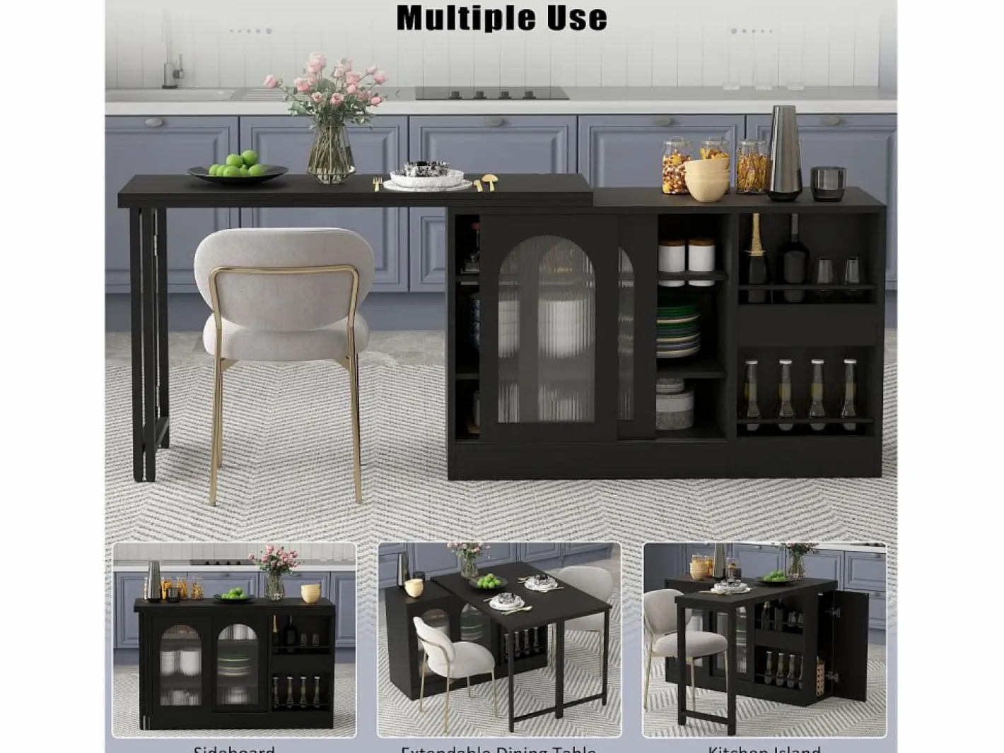 Hauss Spole Mueble bar giratorio con 2 puertas de cristal - Tapa reversible - Negro Online