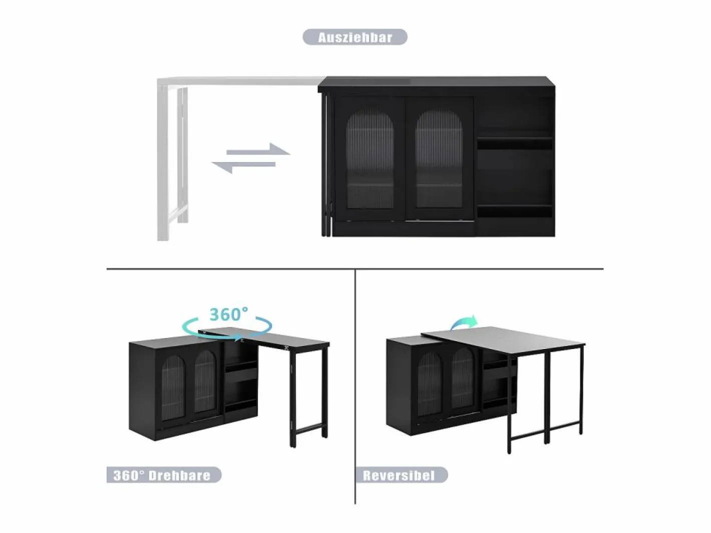 Hauss Spole Mueble bar giratorio con 2 puertas de cristal - Tapa reversible - Negro Online