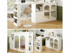 Hauss Spole Mueble Bar|Mueble bar giratorio con 3 puertas, 2 de ellas de cristal, estantes abiertos incluidos, cuerpo - 120x40x103cm