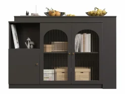 Hauss Spole Mueble Bar|Mueble bar giratorio con 3 puertas, 2 de ellas de cristal, estantes abiertos incluidos, cuerpo - 120x40x103cm