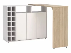 Mueble bar giratorio con almacenaje - Blanco y Natural - VINALO^Vente-unique Outlet